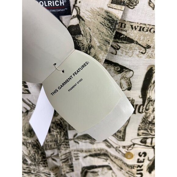 Men’s Woolrich Short Sleeve Shirt Fishing Print Beige Size L NWT NOS - Picture 5 of 7